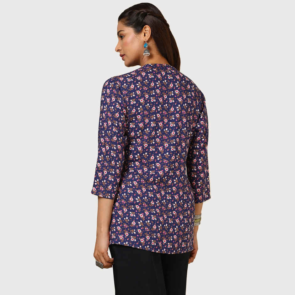 Soch Women's Navy Blue Rayon Floral Print Tunic | L