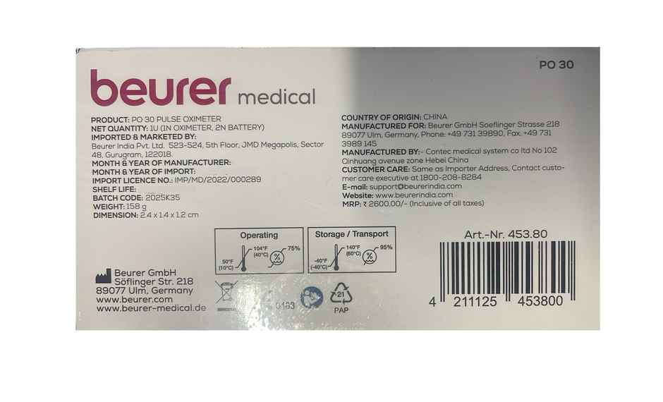 Beurer PO 30 Pulse Oximeter Silver