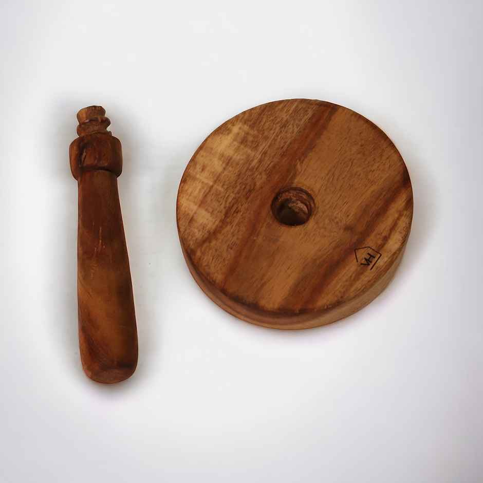 Vesta Homes Wooden Potato | Pav Bhaji Masher & Roti Presser - Multipurpose Kitchen Tool for Mashing