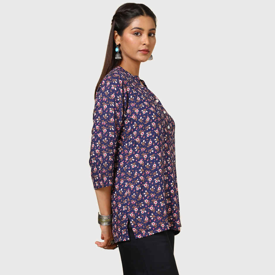 Soch Women's Navy Blue Rayon Floral Print Tunic | L
