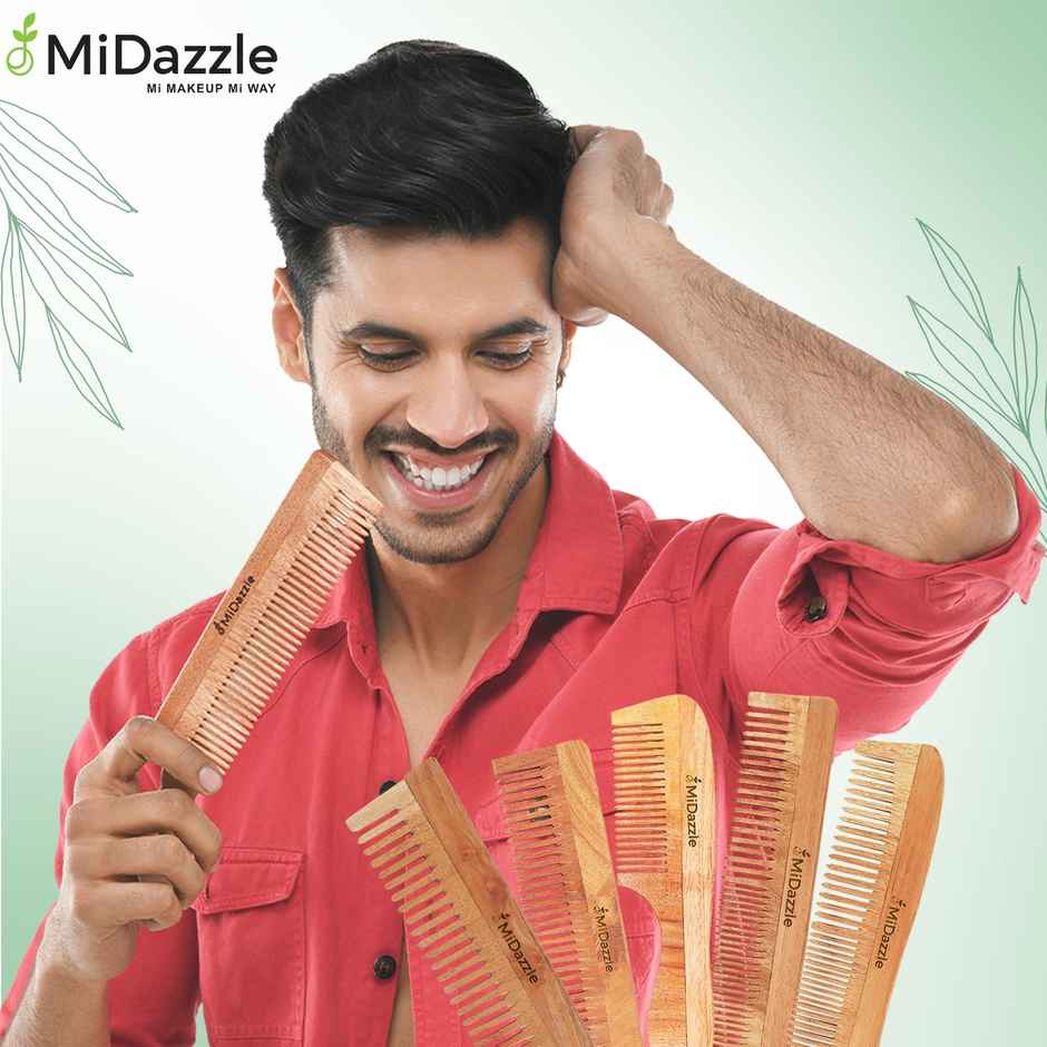 Midazzle Organic Kacchi Neem Wooden Comb Regular Fine Tooth |MINC2102