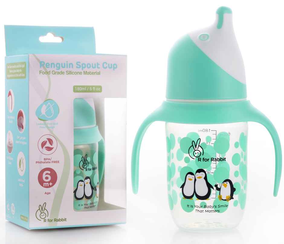 R for Rabbit Penguin Spout Sipper Cup Bottle Green