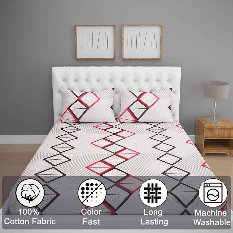 BAY6 Super King 100% Cotton 144 TC Geometric Bedsheet | Multicolor | 108 x 108 in