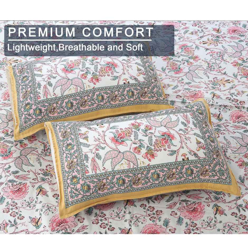 BAY6 100% Cotton King Bedsheet | Motifs in Pink and Teal | 104 x 88 in