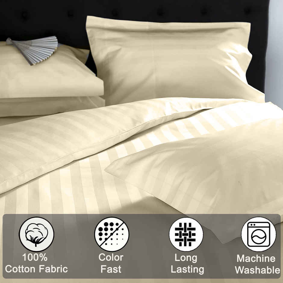 BAY6 100% Cotton 210 TC Satin Stripe Super King Bedsheet - 108 x 108 Inch - Beige
