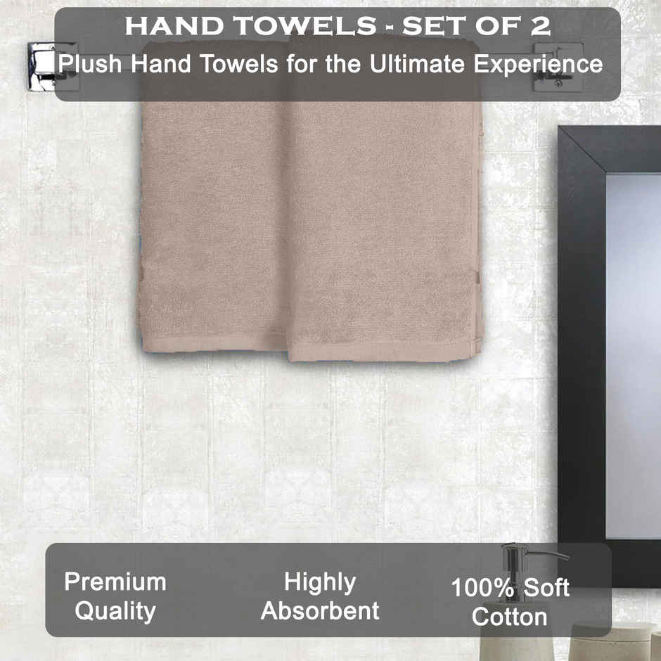 BAY6 100% Cotton Hand Towels | 60 cm x 40 cm | 400 GSM | Light Brown | Set of 2