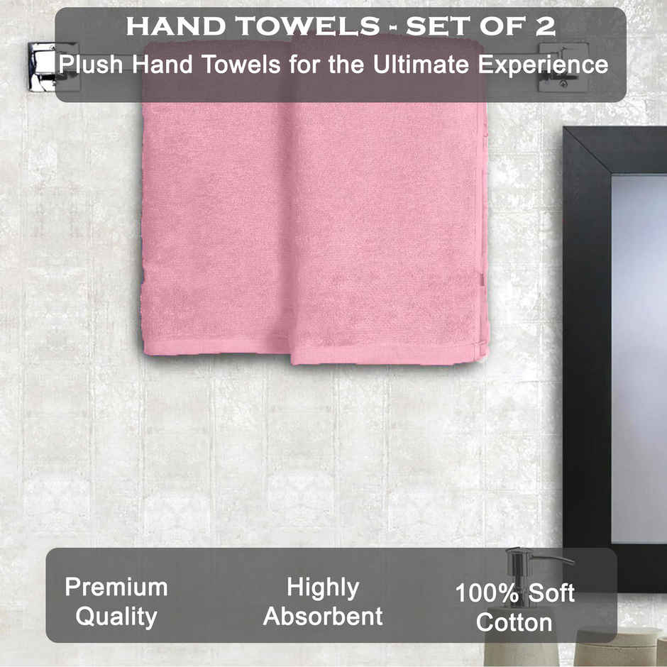 BAY6 100% Cotton Hand Towels - 60 cm x 40 cm | 500 GSM - Baby Pink - Set of 2