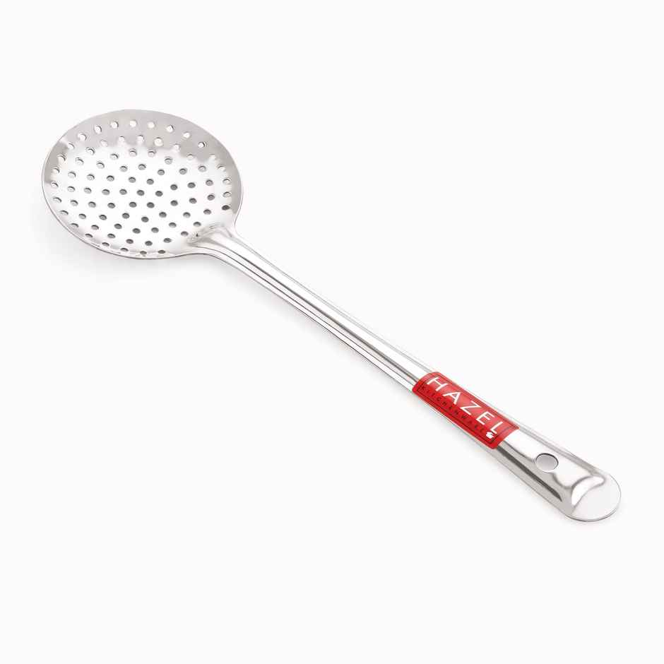 Hazel Stainless Steel Puri Frying Strainer Jhara, Deep Fry Chalni With Handle