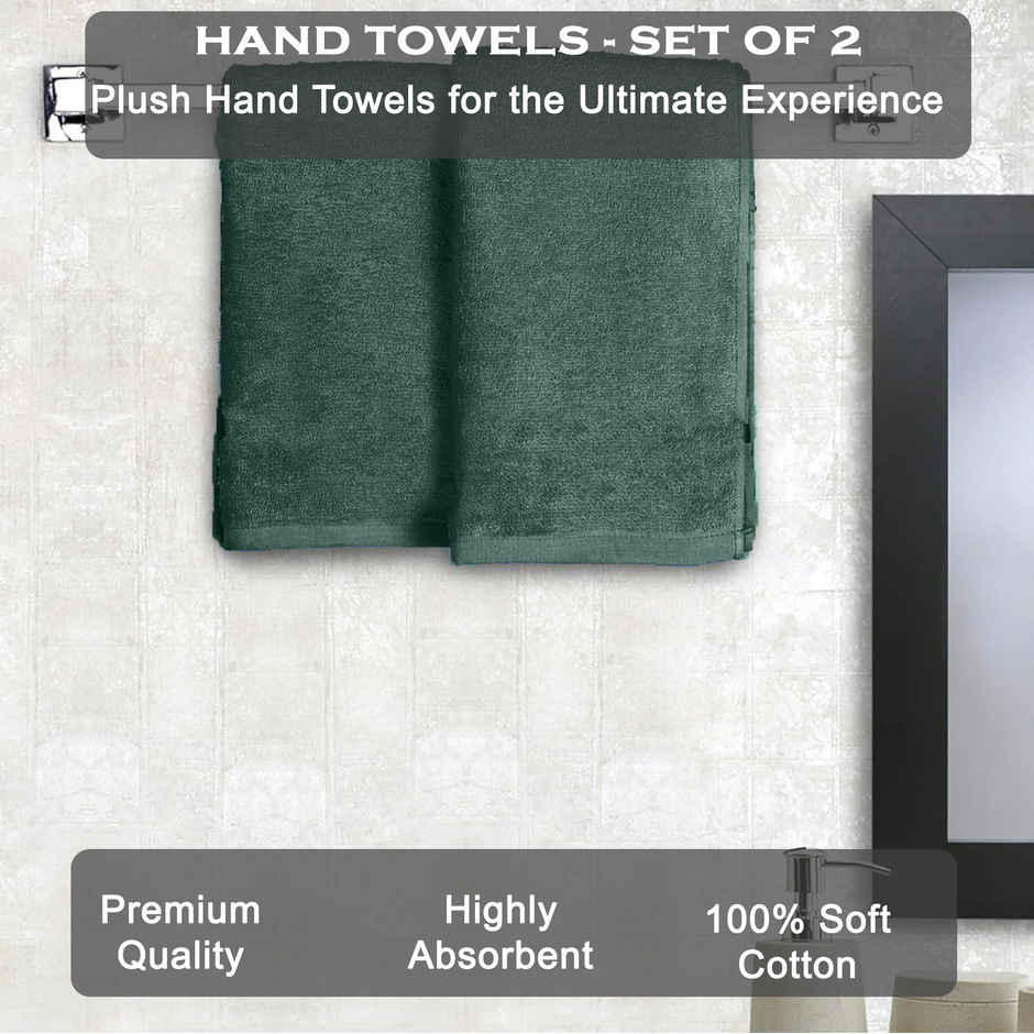 BAY6 100% Cotton Hand Towels - 60 cm x 40 cm | 500 GSM - Olive Green - Set of 2