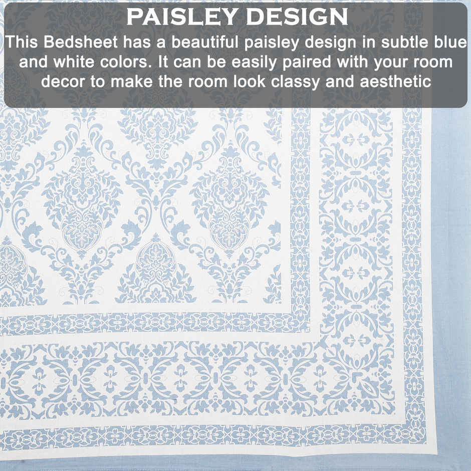 BAY6 100% Cotton Single Rajasthani Bedsheet - 90 in x 60 in - Floral Teal Design with Leaves