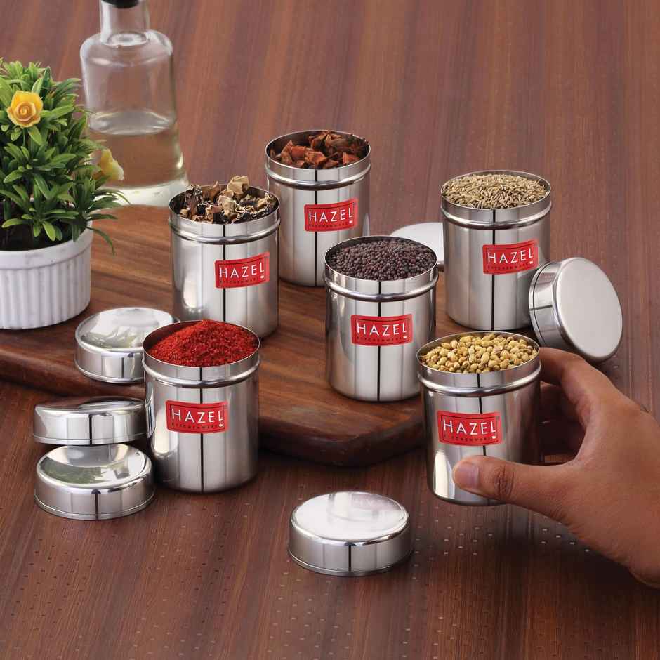 HAZEL Stainless Steel Container | Kitchen Air Tight Storage Dabba Containers | Set of 6 - 150 ml