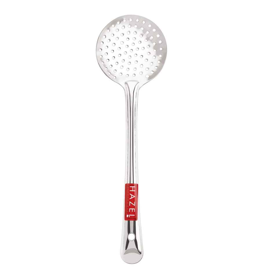 Hazel Stainless Steel Puri Frying Strainer Jhara, Deep Fry Chalni With Handle