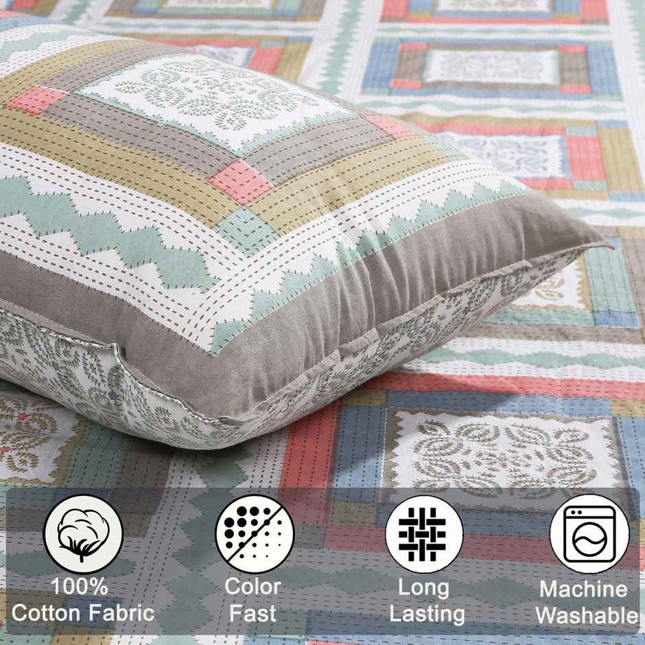 BAY6 100% Cotton King Bedsheet 104 in X 88 Inch, Ethnic Multicolor Geometric Design