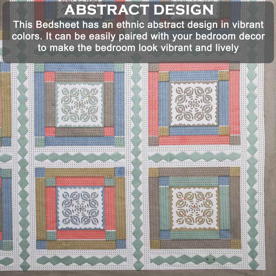 BAY6 100% Cotton King Bedsheet 104 in X 88 Inch, Ethnic Multicolor Geometric Design