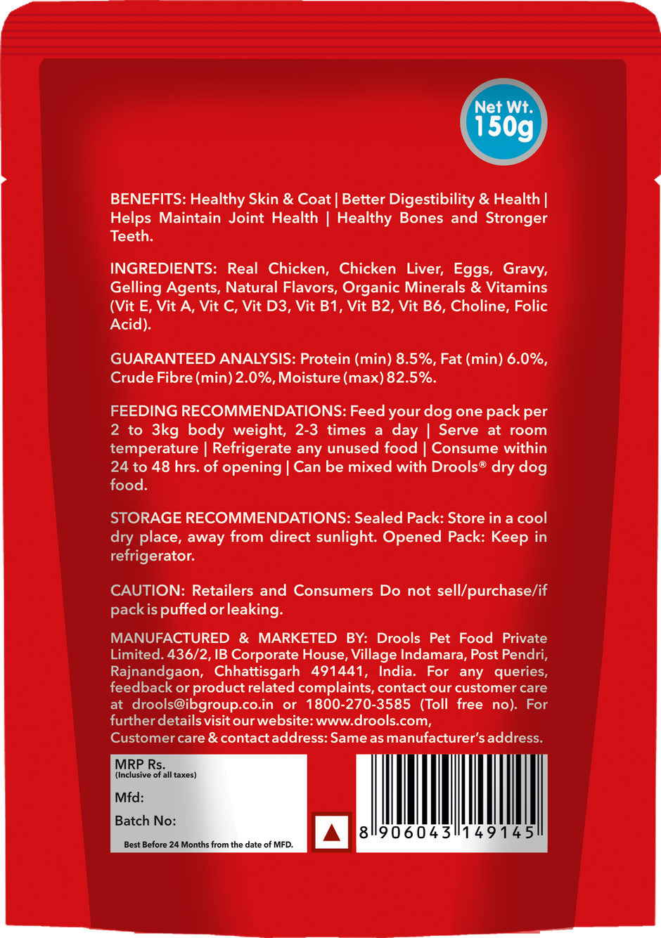 Drools Adult Wet Dog Food - Real Chicken & Liver Chunks in Gravy