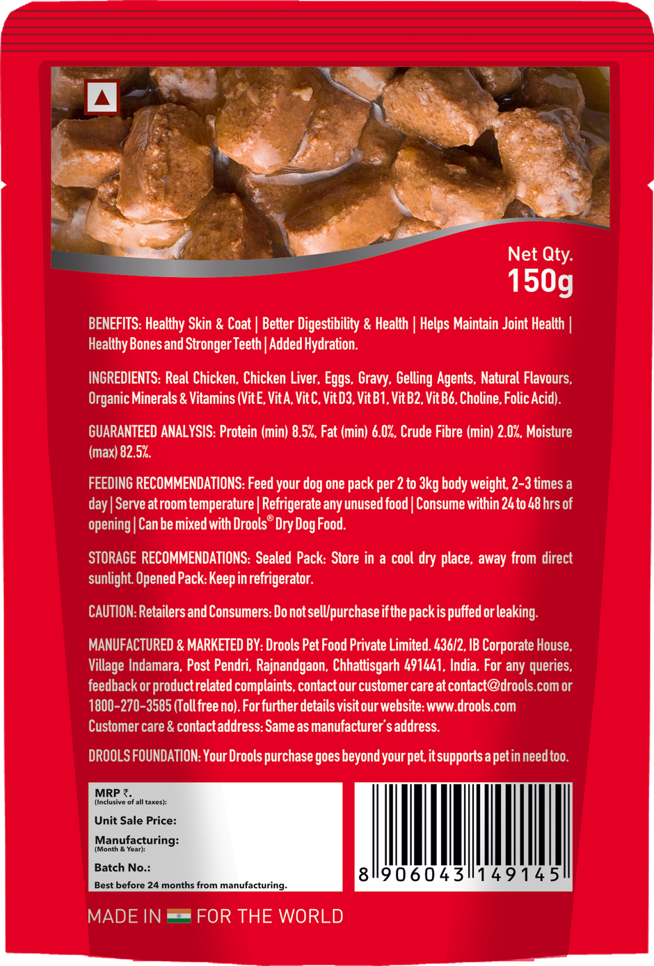 Drools Adult Wet Dog Food - Real Chicken & Liver Chunks in Gravy