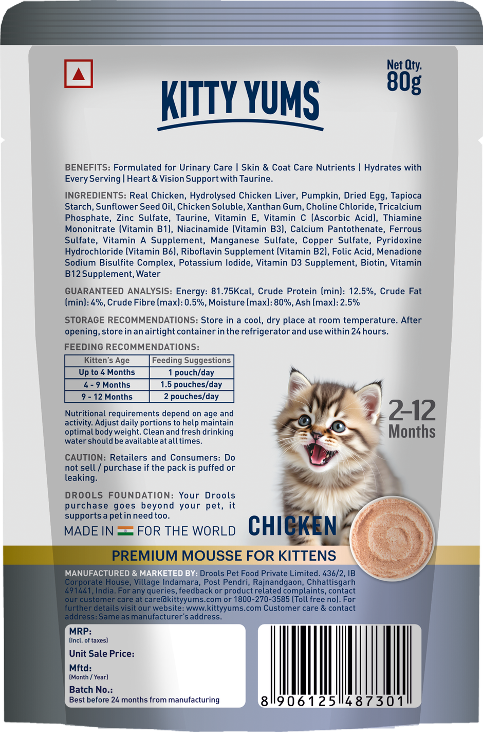 Kitty Yums Chicken Mousse Kitten Wet Cat Food