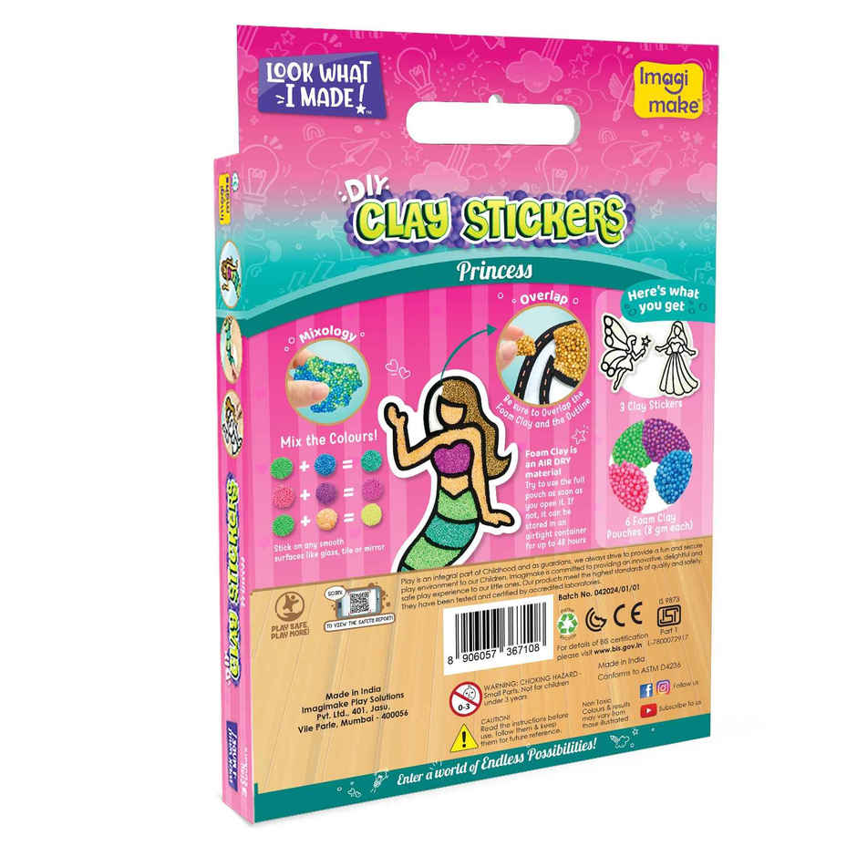 Imagimake Clay Stickers | Princess Craft Kit | 3D Sticker Making Toy | Creative Craft Gift for Kids