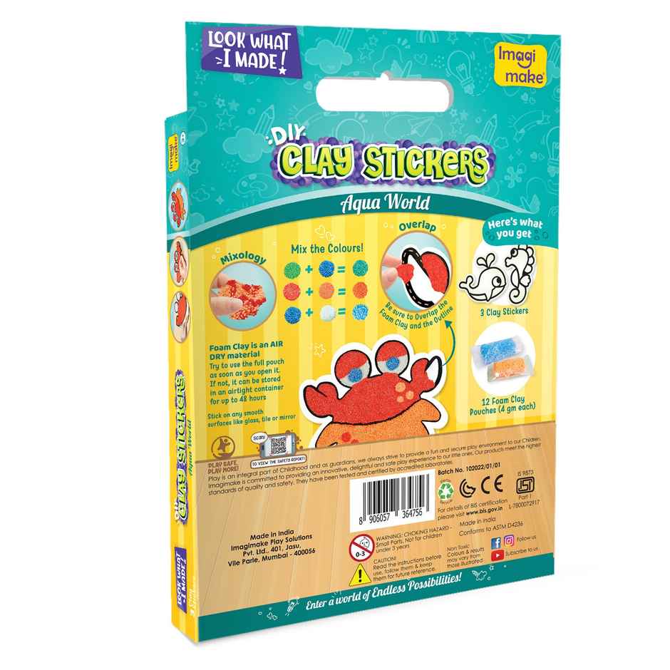 Imagimake Clay Stickers Craft Kit | Aqua | 3D Creative Craft Toy | Gift for Kids