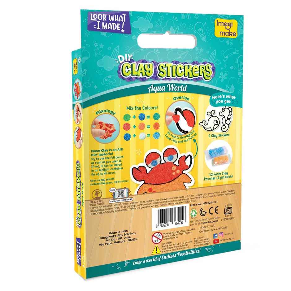 Imagimake Clay Stickers Craft Kit | Aqua | 3D Creative Craft Toy | Gift for Kids