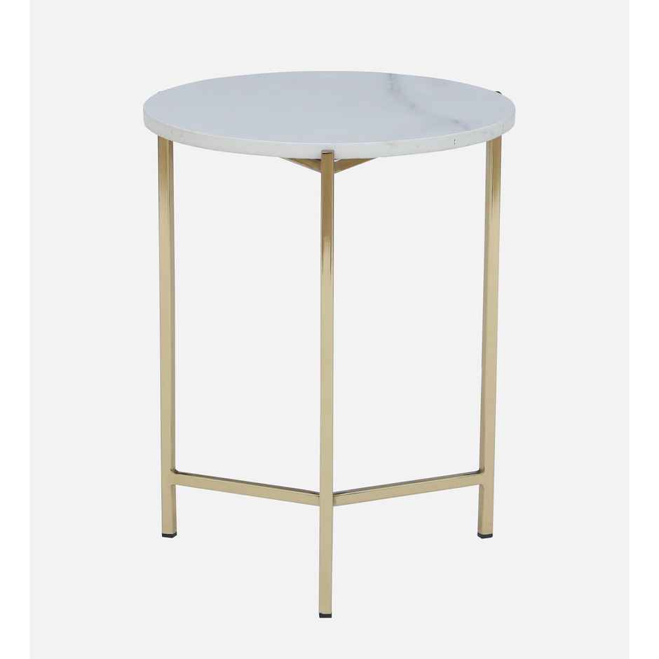 Casacraft by Pepperfry Woodsworth Franz Metallic End Table With Golden Base & White Porcelain Top
