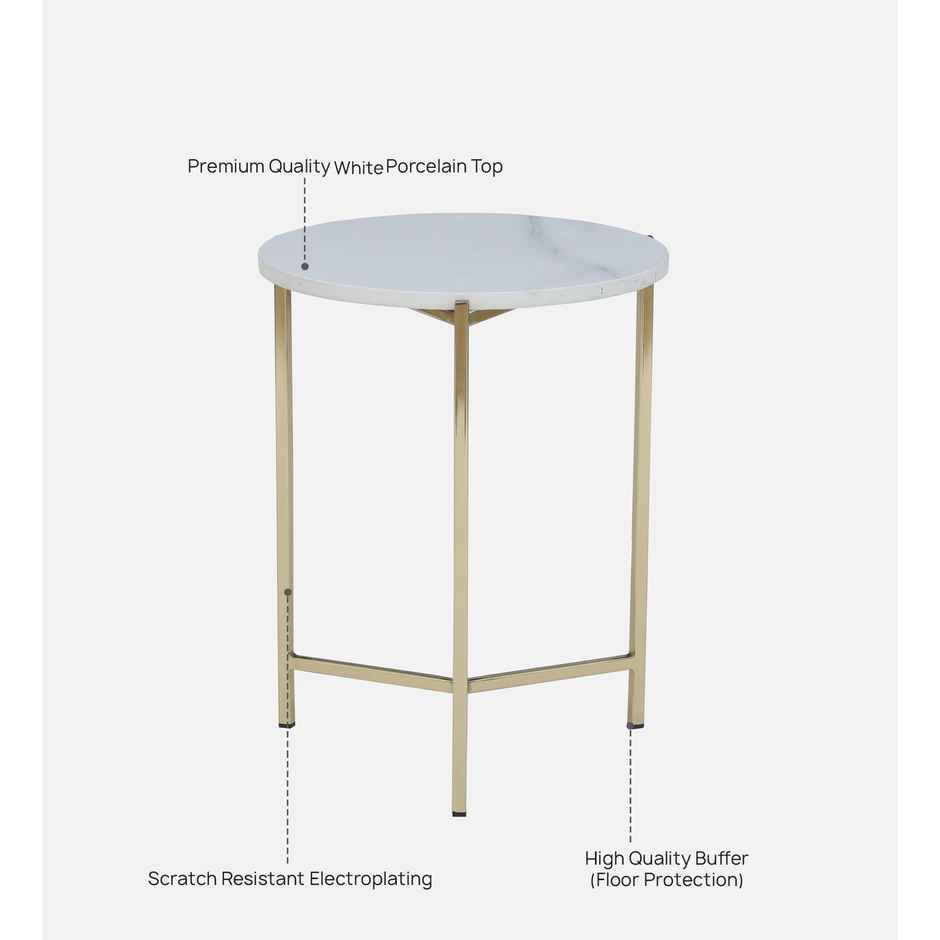 Casacraft by Pepperfry Woodsworth Franz Metallic End Table With Golden Base & White Porcelain Top