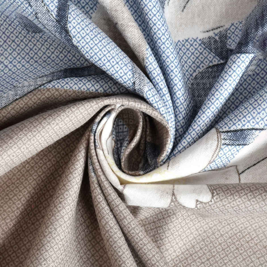 Casacraft by Pepperfry Fitted King Size Floral 220 TC Bedsheet | With 2 Pillow Cover | Brown & Blue