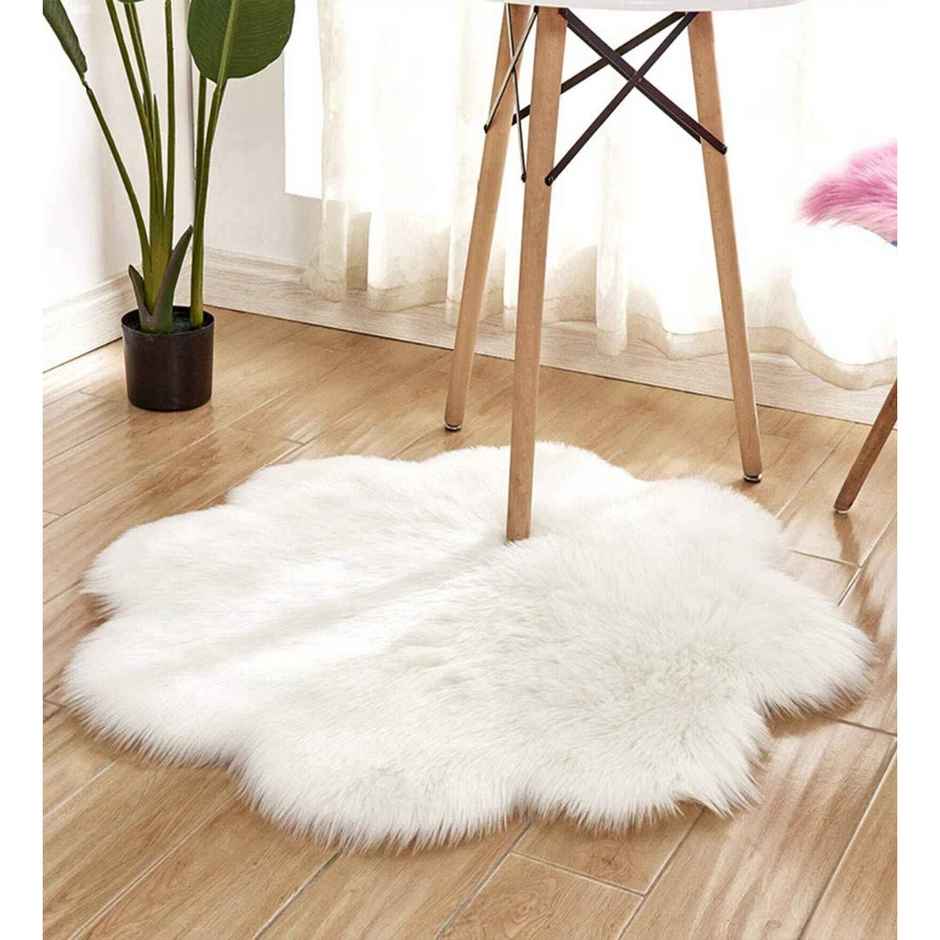 CasaCraft Pepperfry Carpet, 2.46 Feet White Polyester Shaggy Carpet Home Decor Kitchen Rug