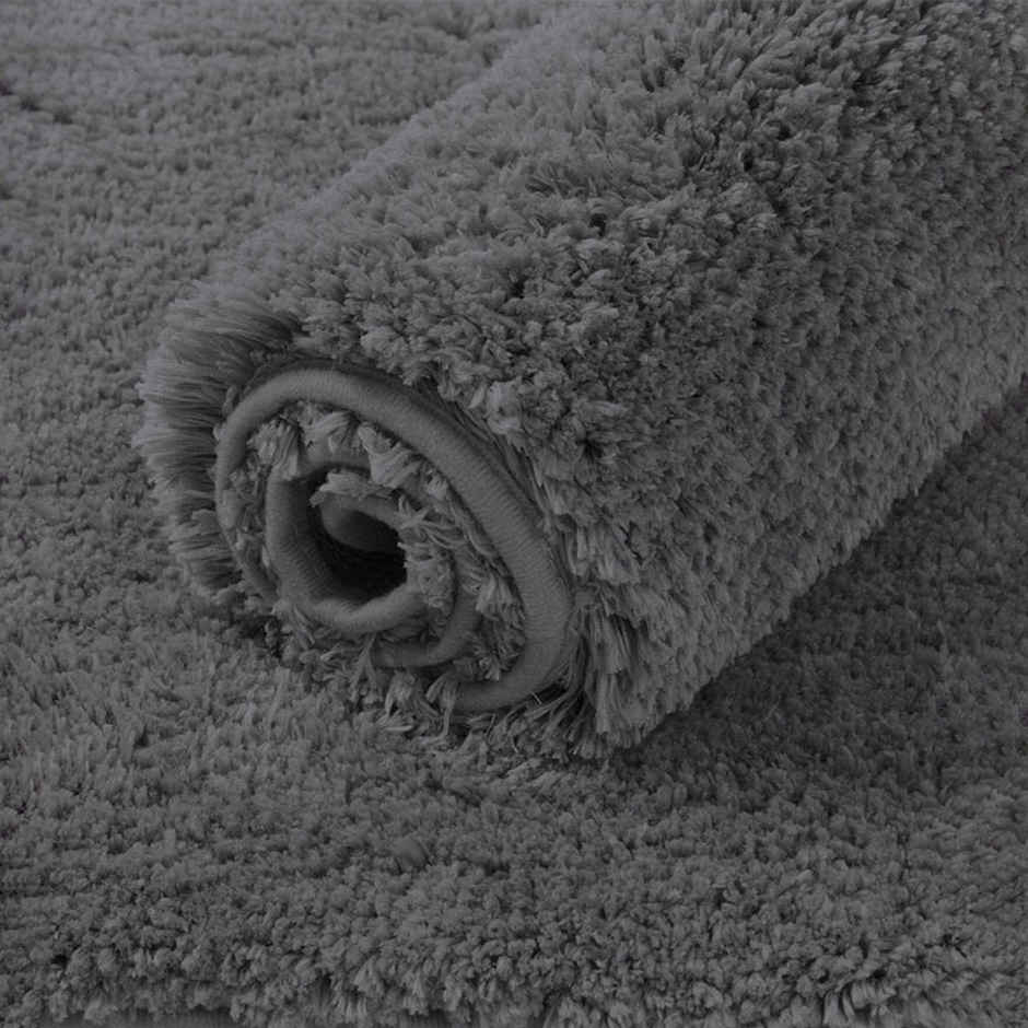 Casacraft by Pepperfry Microfibre Anti- Skid Door Mat | 43 x 31 cm | Grey Solid