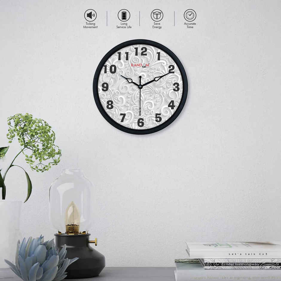 CasaCraft Pepperfry Wall Clock 8 Inch Rickford Round Contemporary Plastic BlackFrame for Decor Home
