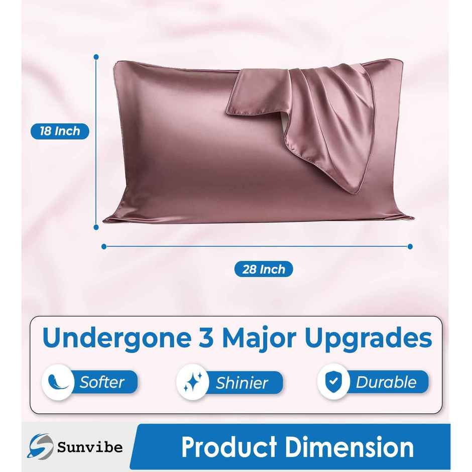 Casacraft by Pepperfry Rose Pink 400 TC Silk 2 Pillow Covers With 3 Assorted Scrunchie Free