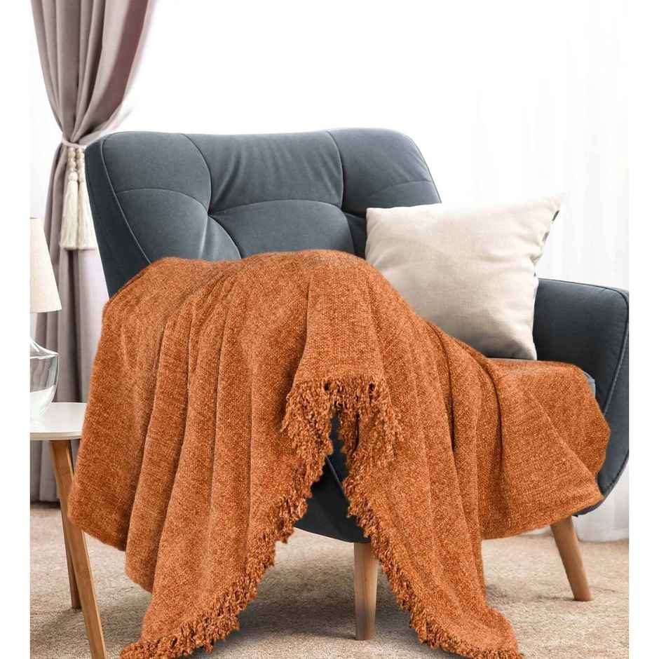 CasaCraft Pepperfry Sofa Covers Rust 51x71 Inch Reversible Soft Chenille Polyester Blanket for Home