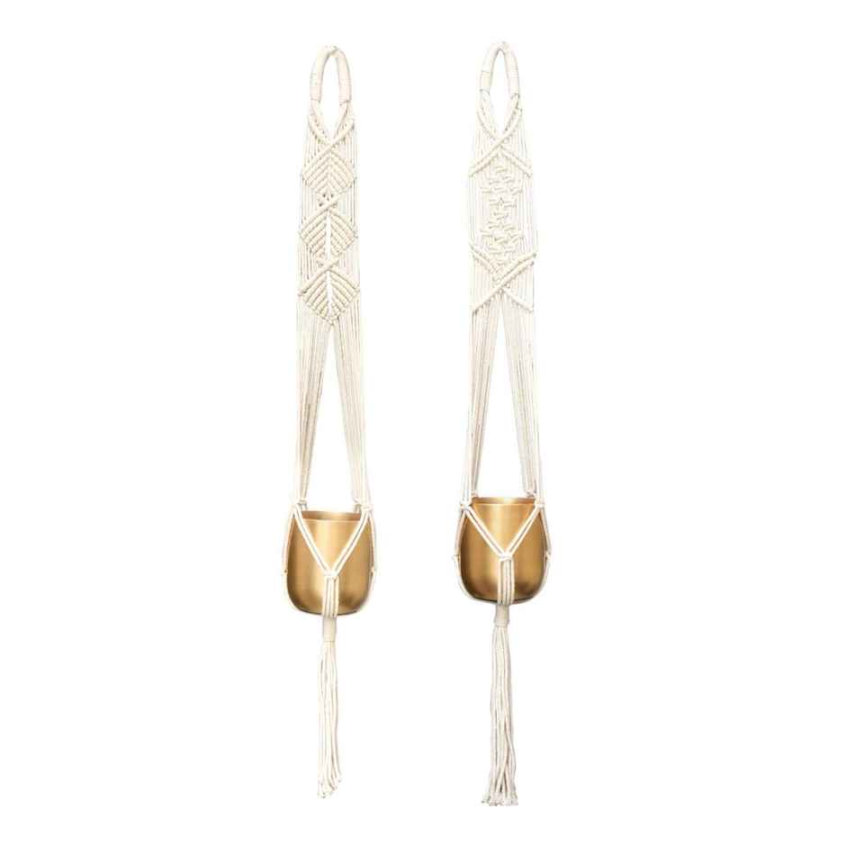 CasaCraft Pepperfry Macrame Cotton Pack of 2 (Without Pot) Off-White Rope Flower Hanging Planter
