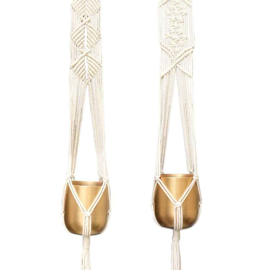 CasaCraft Pepperfry Macrame Cotton Pack of 2 (Without Pot) Off-White Rope Flower Hanging Planter