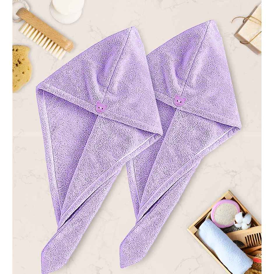 Casacraft by Pepperfry Purple Microfiber Solid 500 GSM Hair Wrap Towel - 2Pcs