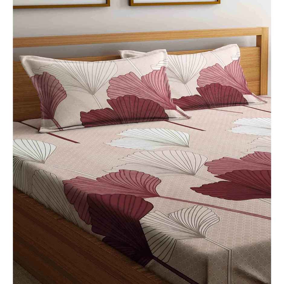 CasaCraft Pepperfry King Size Flat Bedsheet Set with 2 Pillow Covers, Beige Floral 300 Thread Count