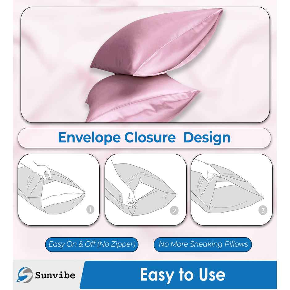 Casacraft by Pepperfry Pink 400 TC Silk 2 Pillow Cover With 3 Assorted Scrunchie Free