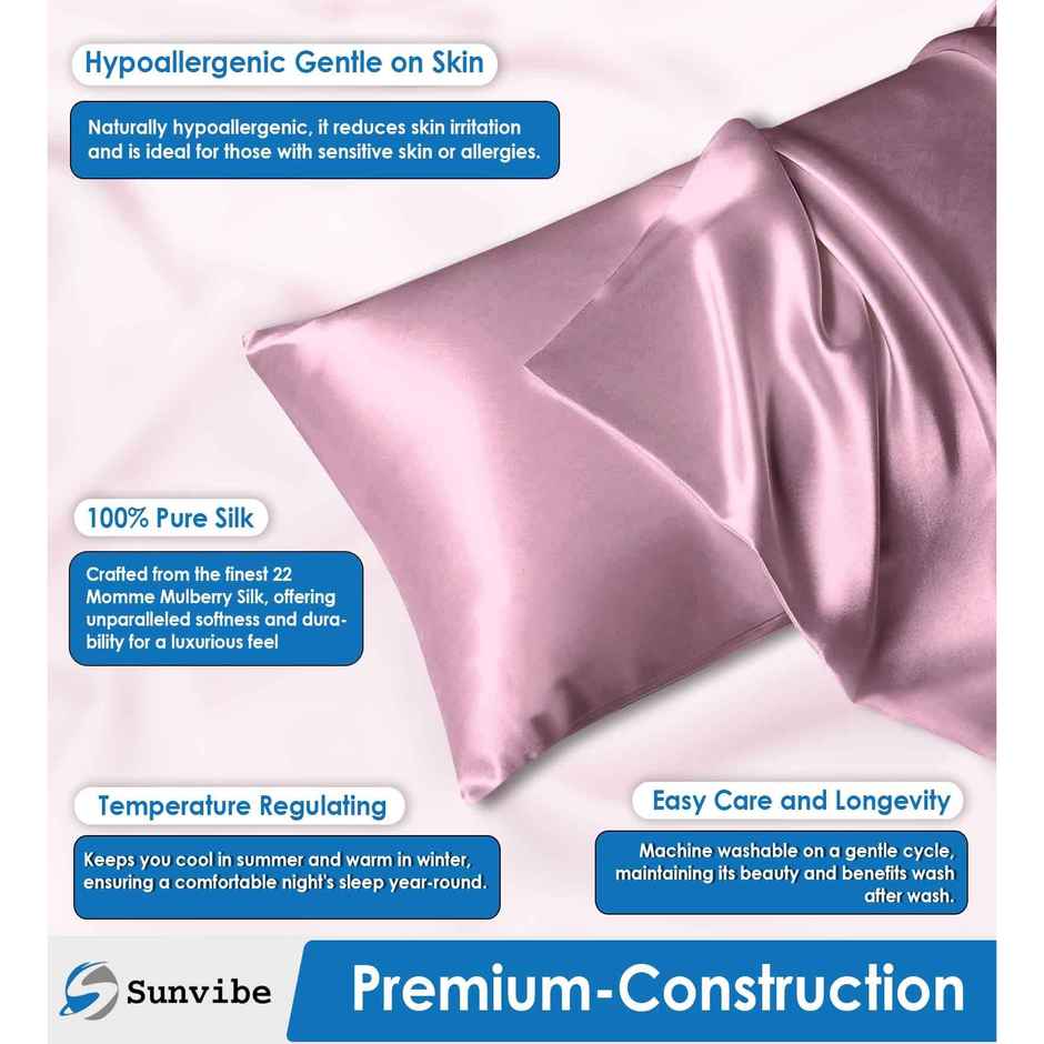 Casacraft by Pepperfry Pink Solid 400 TC Silk 4 Pillow Covers With 6 Scrunchies Free