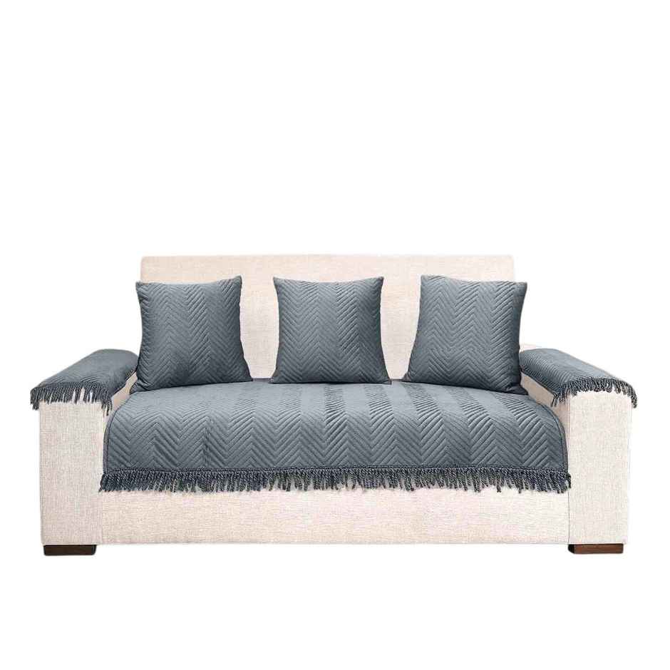 CasaCraft Pepperfry 3 Sofa Covers and Set of 3 Grey Zig-Zag Reversible Velvet Throw Cover for Home