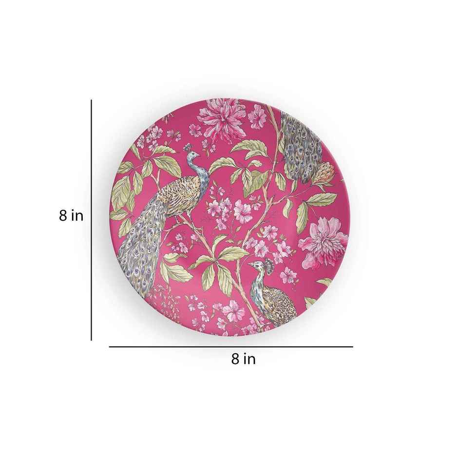 CasaCraft Pepperfry Decorative Pink Artistic Peacock Round Wall Hanging Decor Plate for Living Room