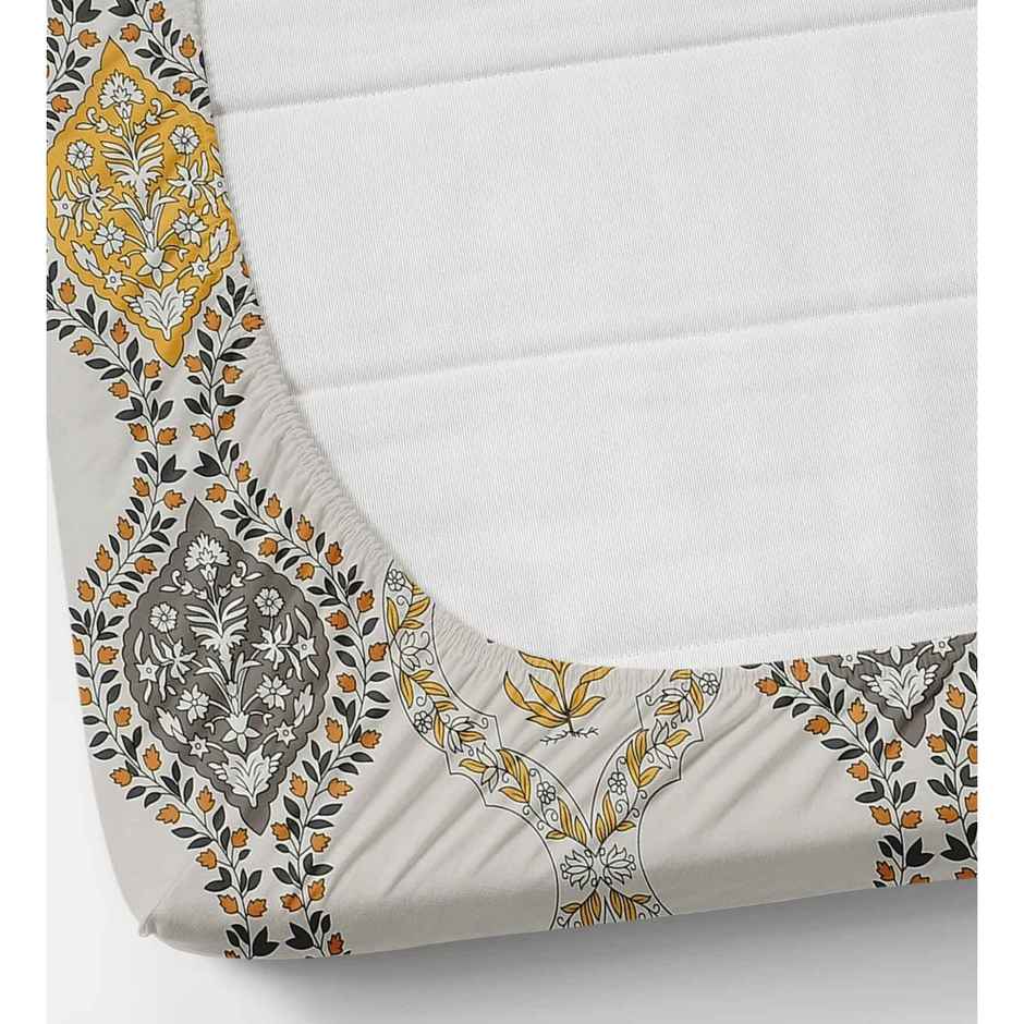 Casacraft by Pepperfry Fitted King Abstract 220 TC Microfiber Bedsheet, 2 Pillow Covers | White