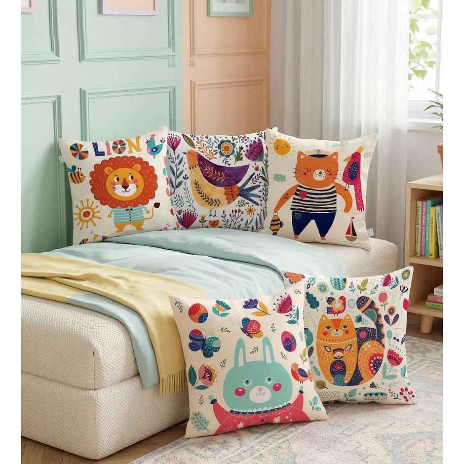 CasaCraft Pepperfry Multicolor Cotton Canvas Animal 16x16 inches Cushion Covers