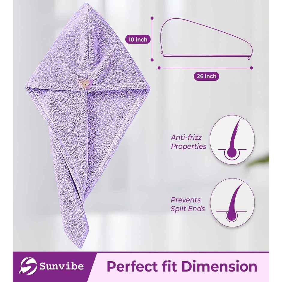 Casacraft by Pepperfry Purple Microfiber Solid 500 GSM Hair Wrap Towel - 2Pcs