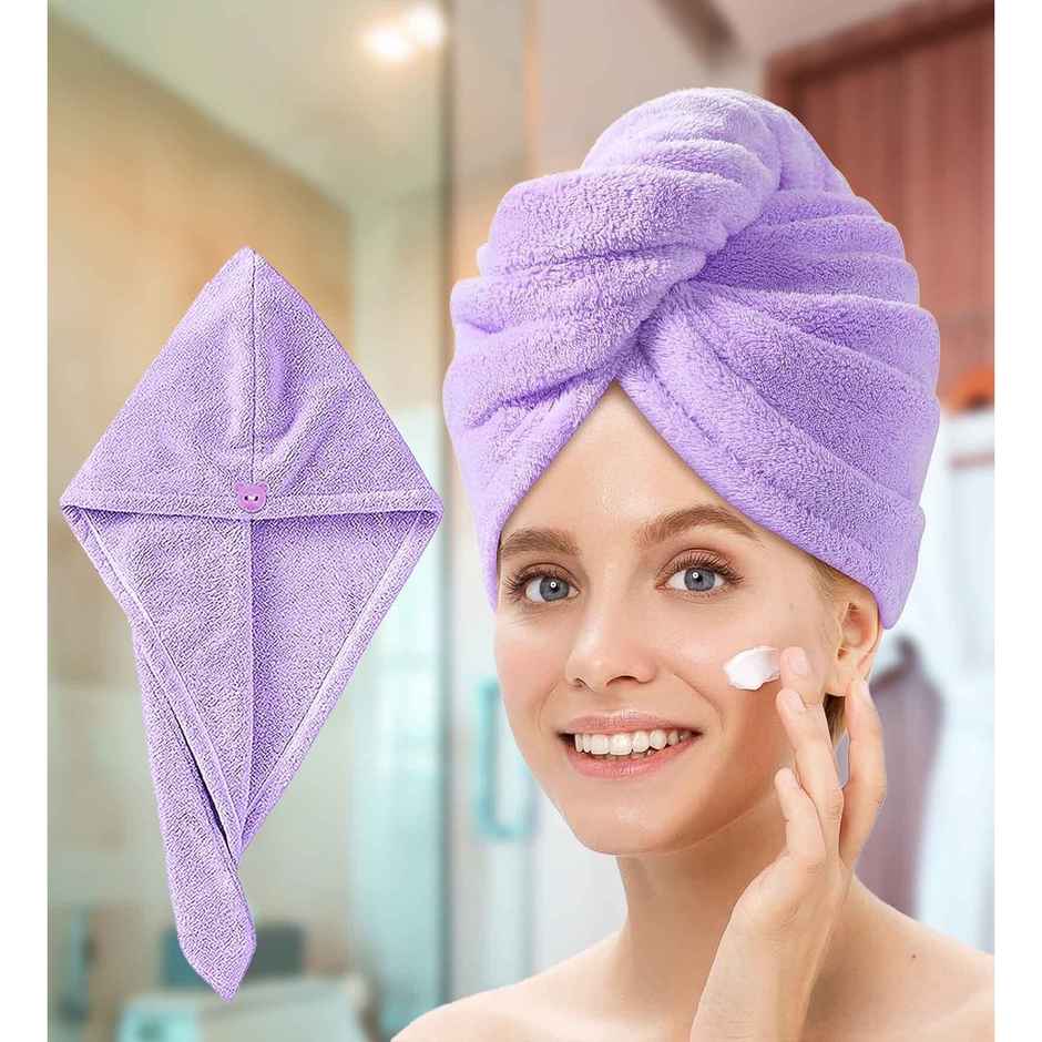 Casacraft by Pepperfry Purple Microfiber Solid 500 GSM Hair Wrap Towel - 2Pcs