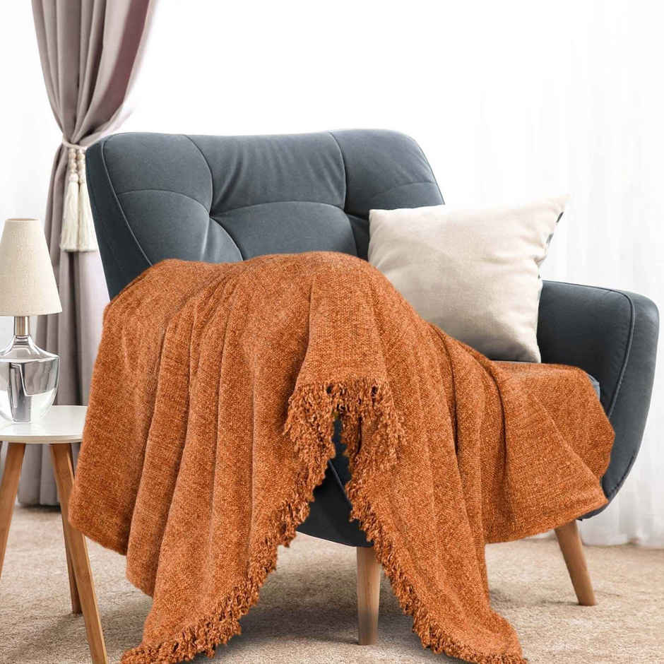 CasaCraft Pepperfry Sofa Covers Rust 51x71 Inch Reversible Soft Chenille Polyester Blanket for Home