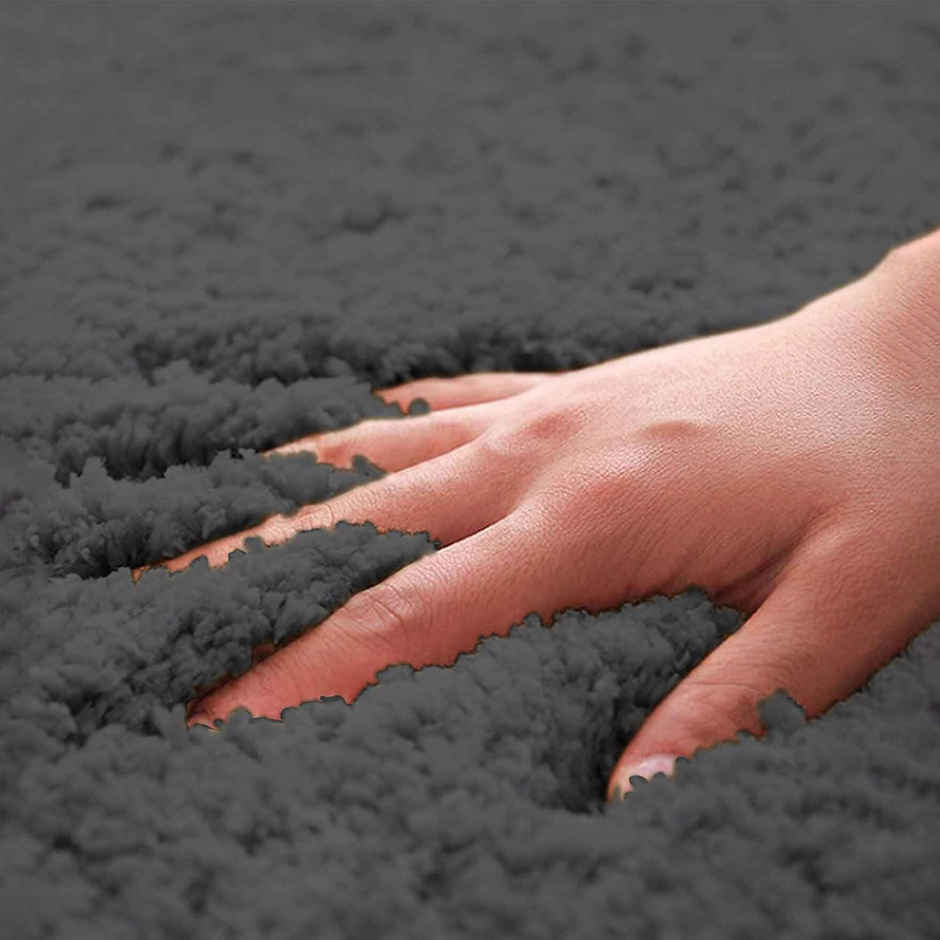 Casacraft by Pepperfry Microfibre Anti- Skid Door Mat | 43 x 31 cm | Grey Solid