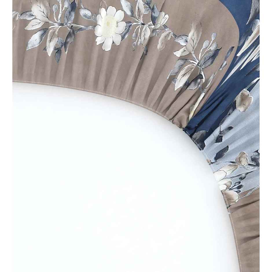 Casacraft by Pepperfry Fitted King Size Floral 220 TC Bedsheet | With 2 Pillow Cover | Brown & Blue