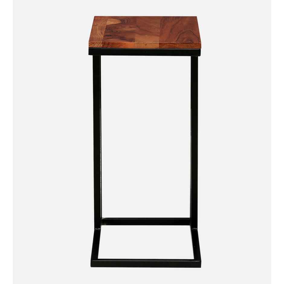 Casacraft by Pepperfry Woodsworth Metalico Solid Wood C Shaped Table in Natural Finish