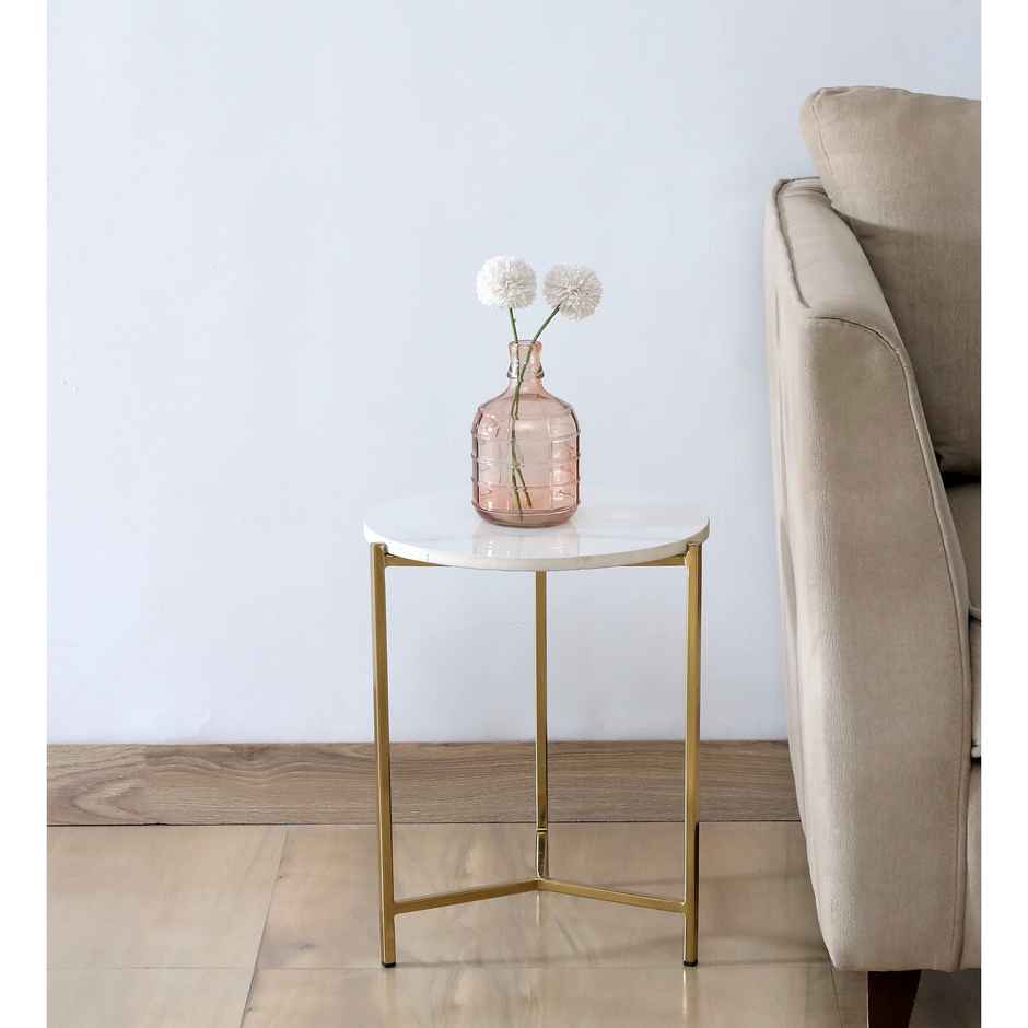 Casacraft by Pepperfry Woodsworth Franz Metallic End Table With Golden Base & White Porcelain Top