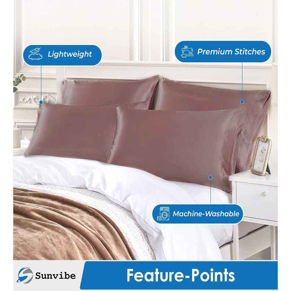 Casacraft by Pepperfry Rose Pink 400 TC Silk 2 Pillow Covers With 3 Assorted Scrunchie Free